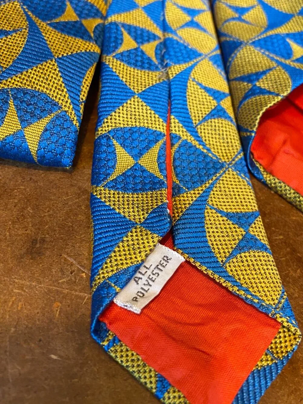 70s Beau Brummell Gentry Wide Necktie Vintage Blue Gold Mid Century Atomic